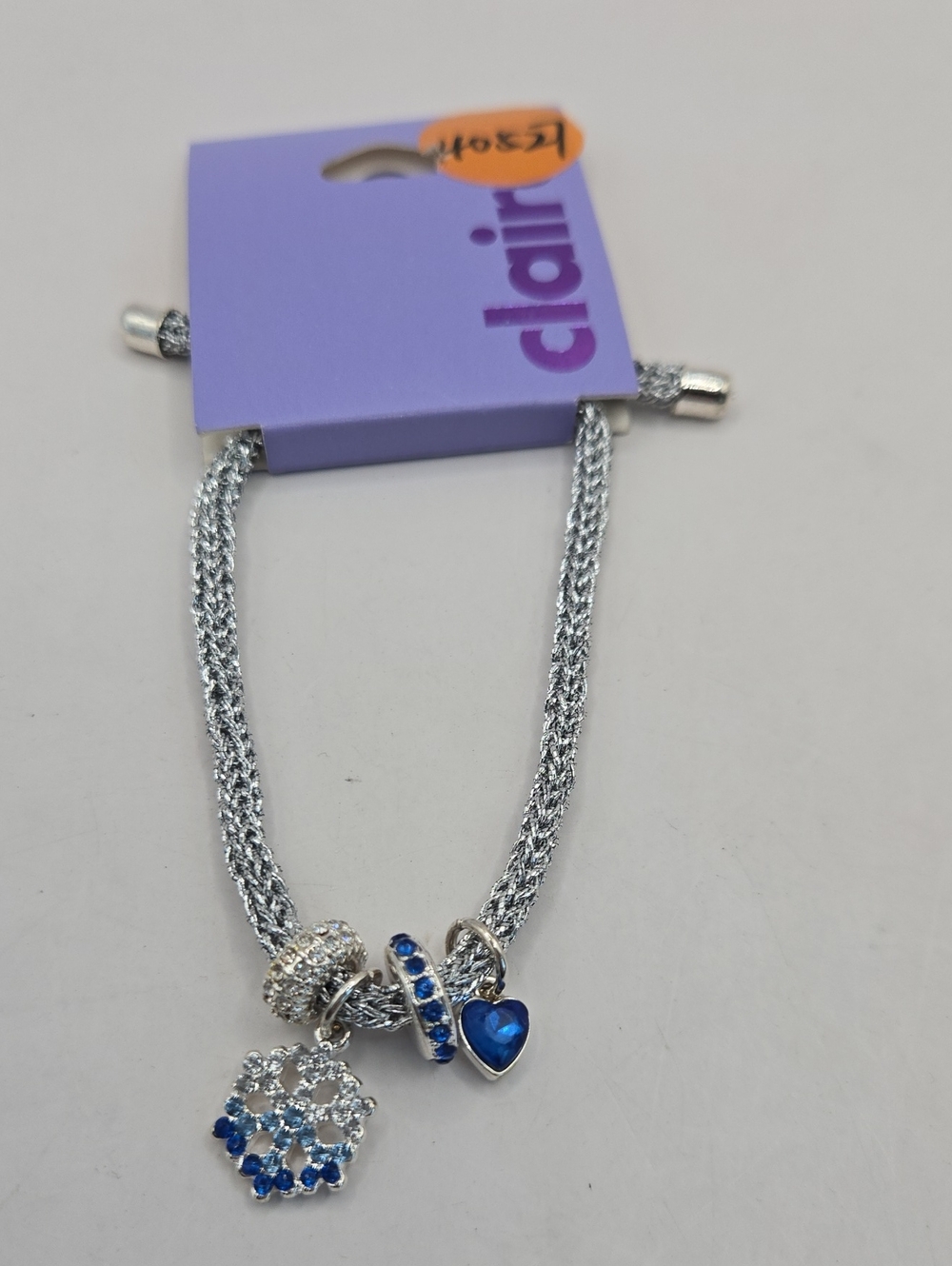 NEW Claire's Silver Tone Bracelet with Blue Crystal Charms